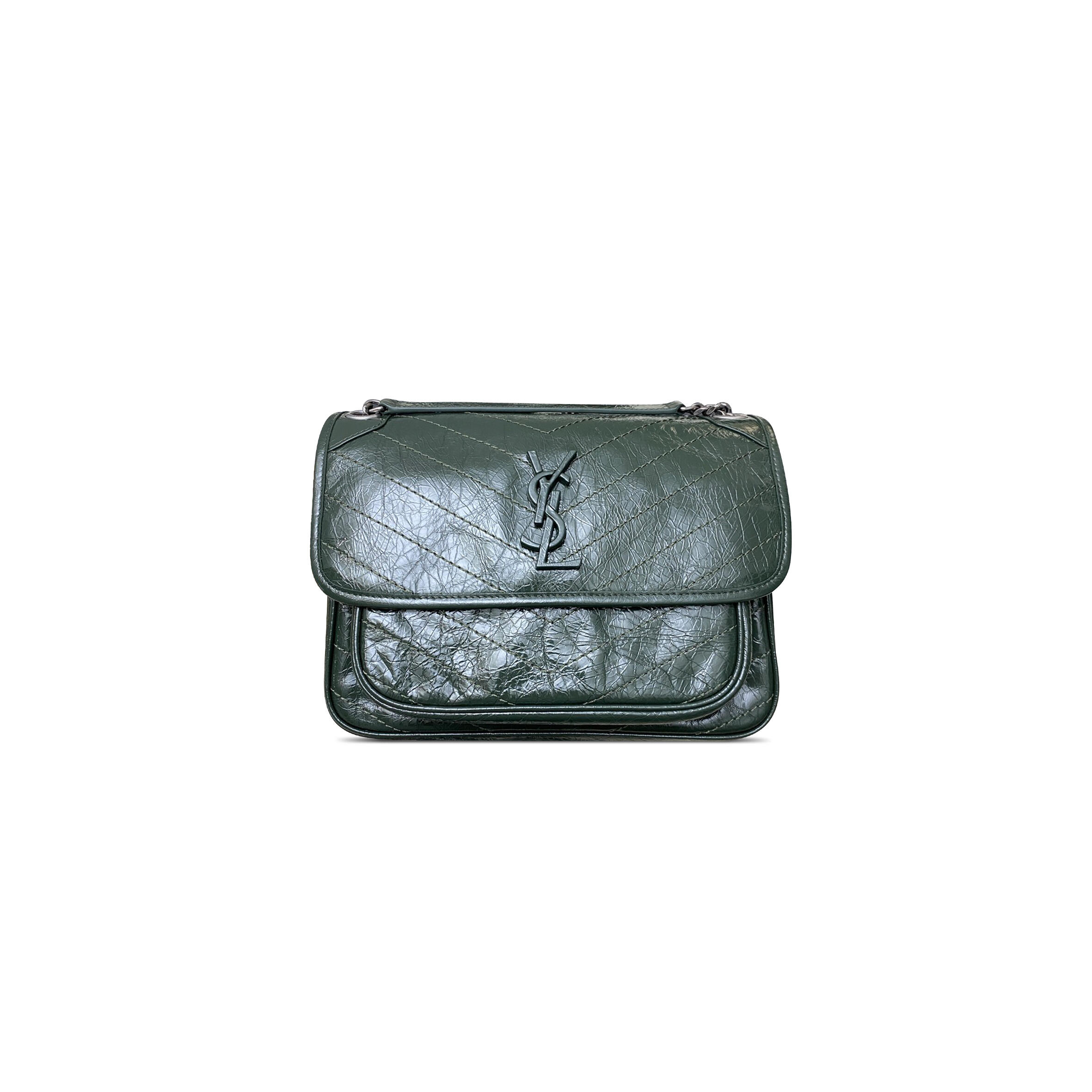 YSL NIKI MEDIUM CHAIN BAG IN CRINKLED VINTAGE LEATHER 633158 (28*20*8.5cm)